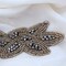 1 Piece 6"x2" Taupe Charcoal Beaded Applique Patch Iron On Rhinestone Embellishment